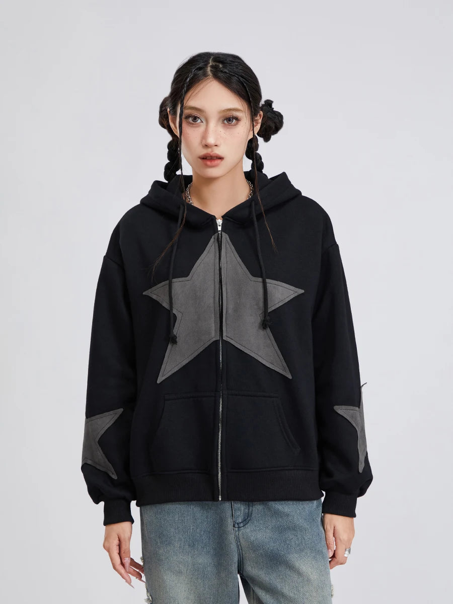 hirigin - Star Print Zip-Up Hoodie