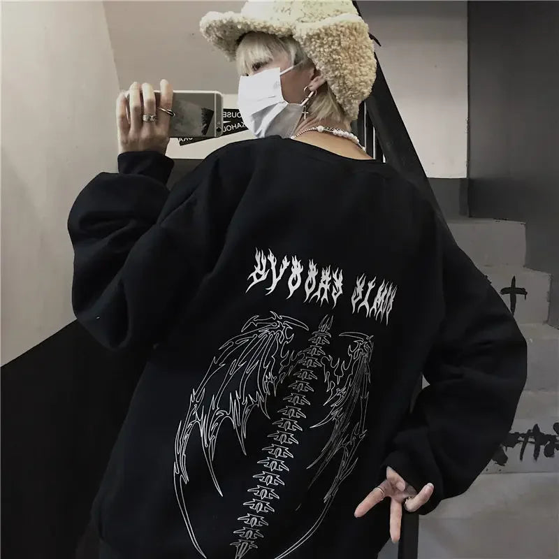 Oversized Black Hoodie - Gothic Grunge