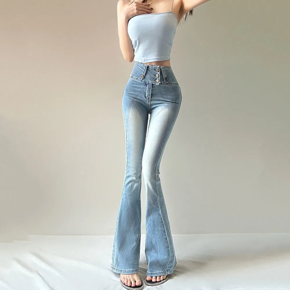 Flare Jeans - Skinny High-Waist Bell Bottom Pants 