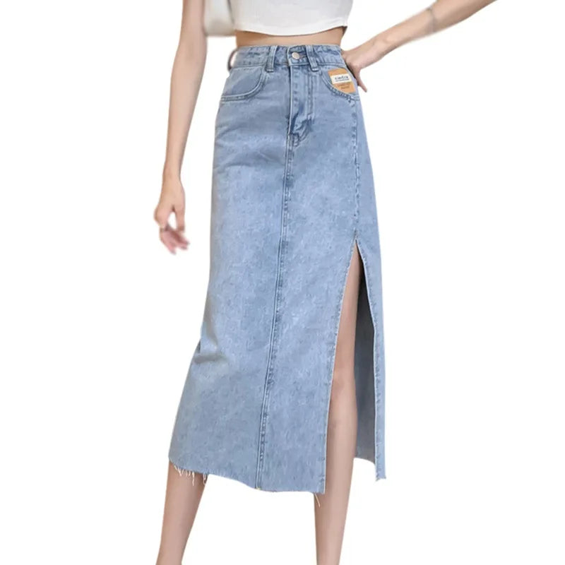 A-Line High-Waist Denim Skirt 