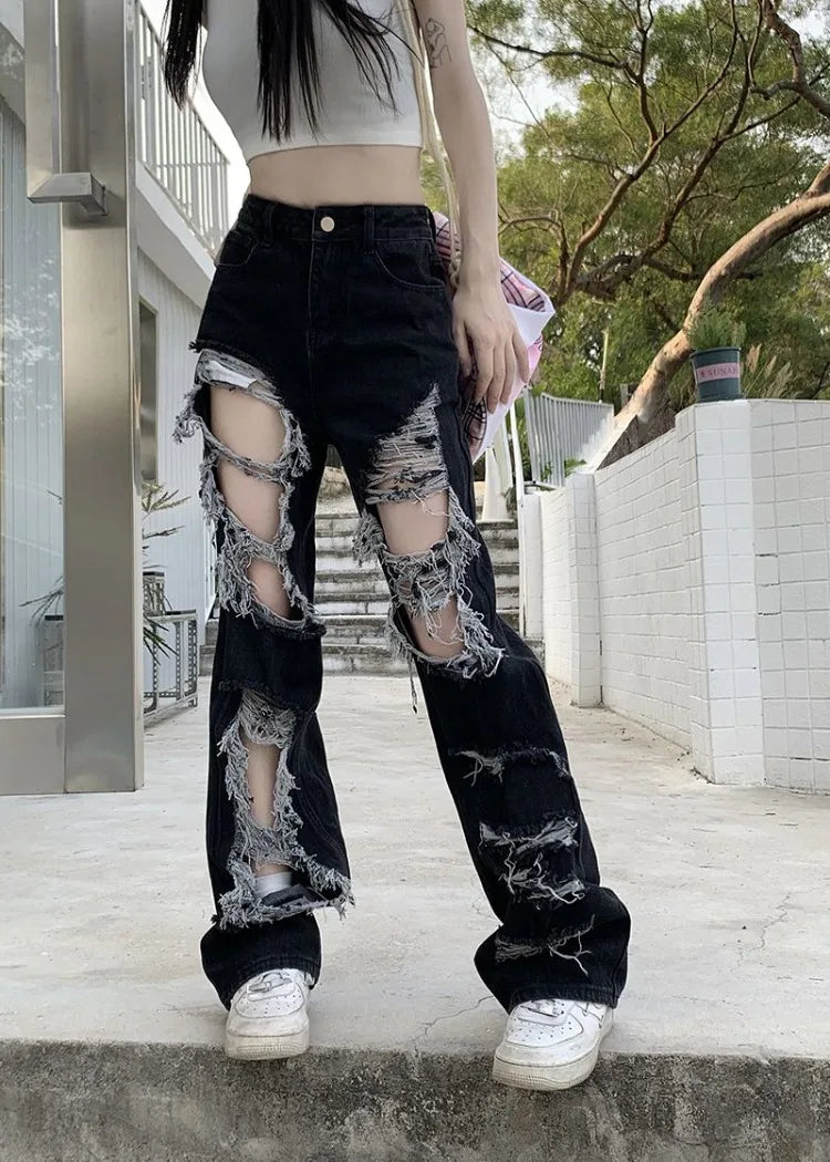 Y2K Distressed Broken Hole Jeans