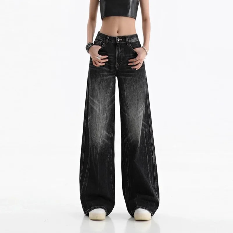 Black Women's Jeans - Vintage Baggy Wide Leg