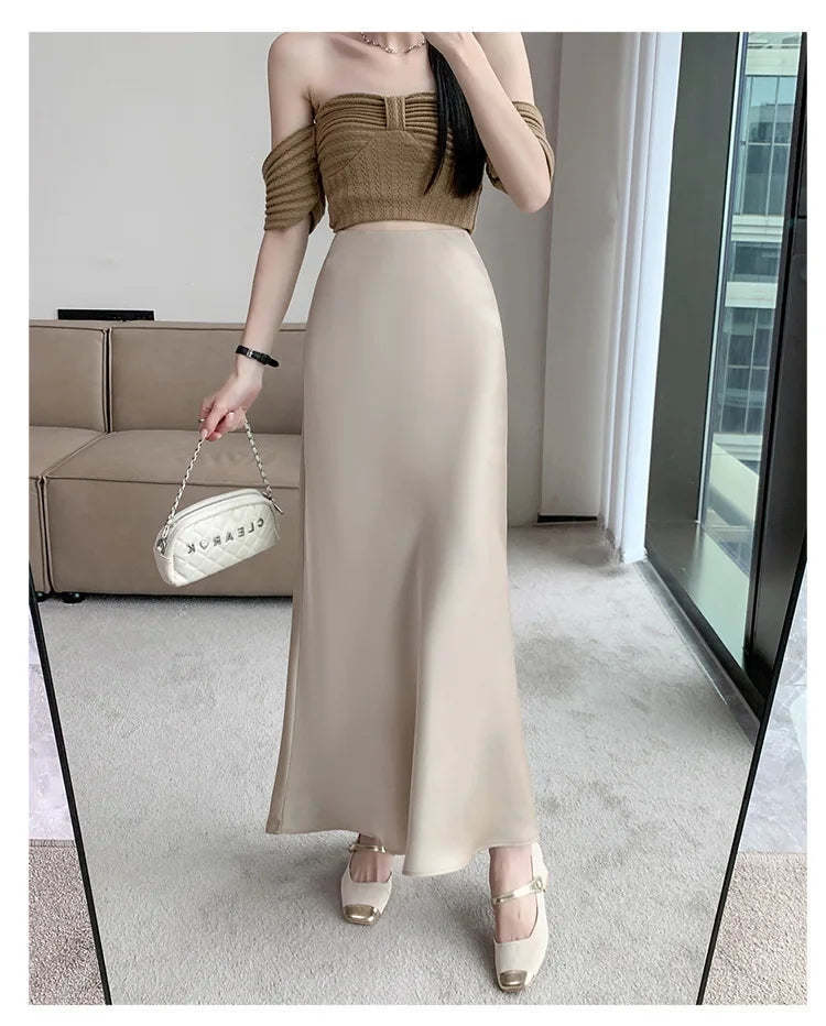 Satin Fishtail Skirt - High-Waist Chic Skirt