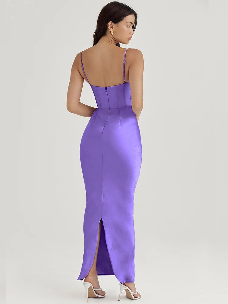 Suninheart - Bodycon Satin Maxi Dress 