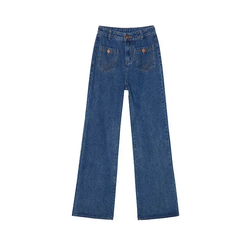 Blue high-waist straight-leg jeans