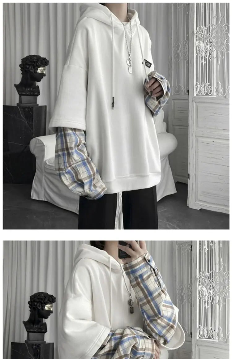 KOSAHIKI - Oversized Plaid Sleeve Hoodie