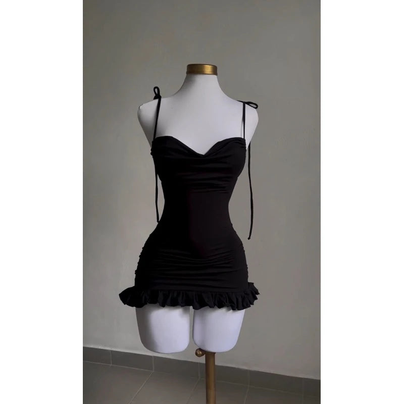 Y2K Backless Lace-Up Dress