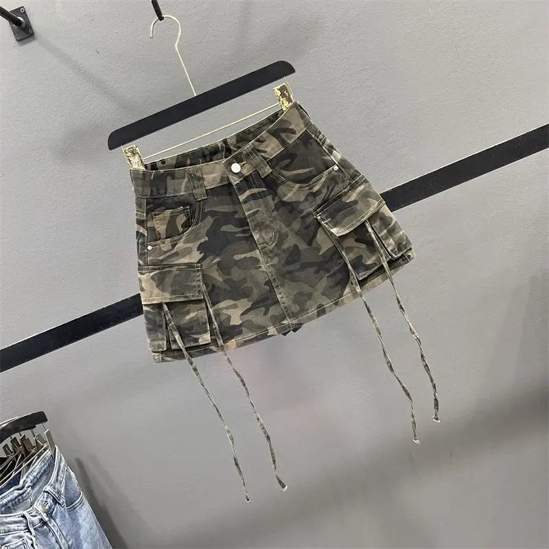 Vintage Camouflage Denim Skirt - Y2K Harajuku Style