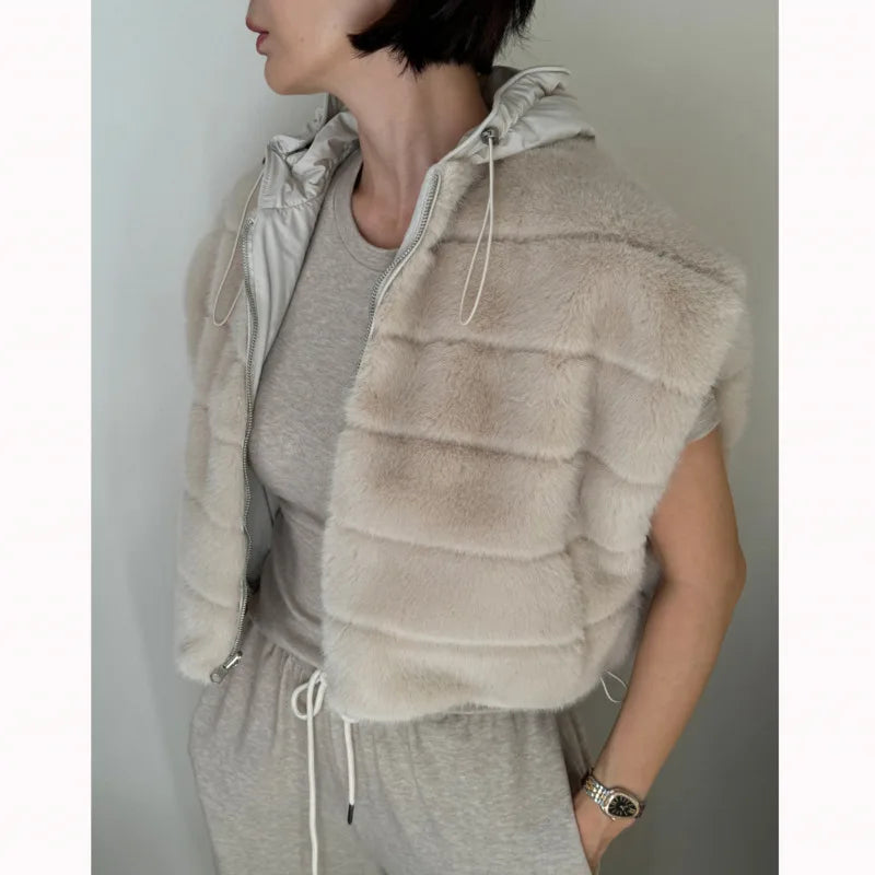 EWQ - Hooded Sleeveless Mink Fur Vest