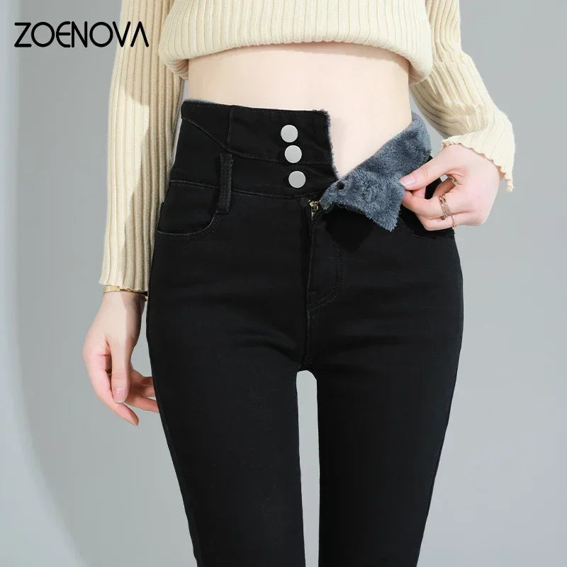 ZOENOVA - Fleece Velvet Elastic Jeans