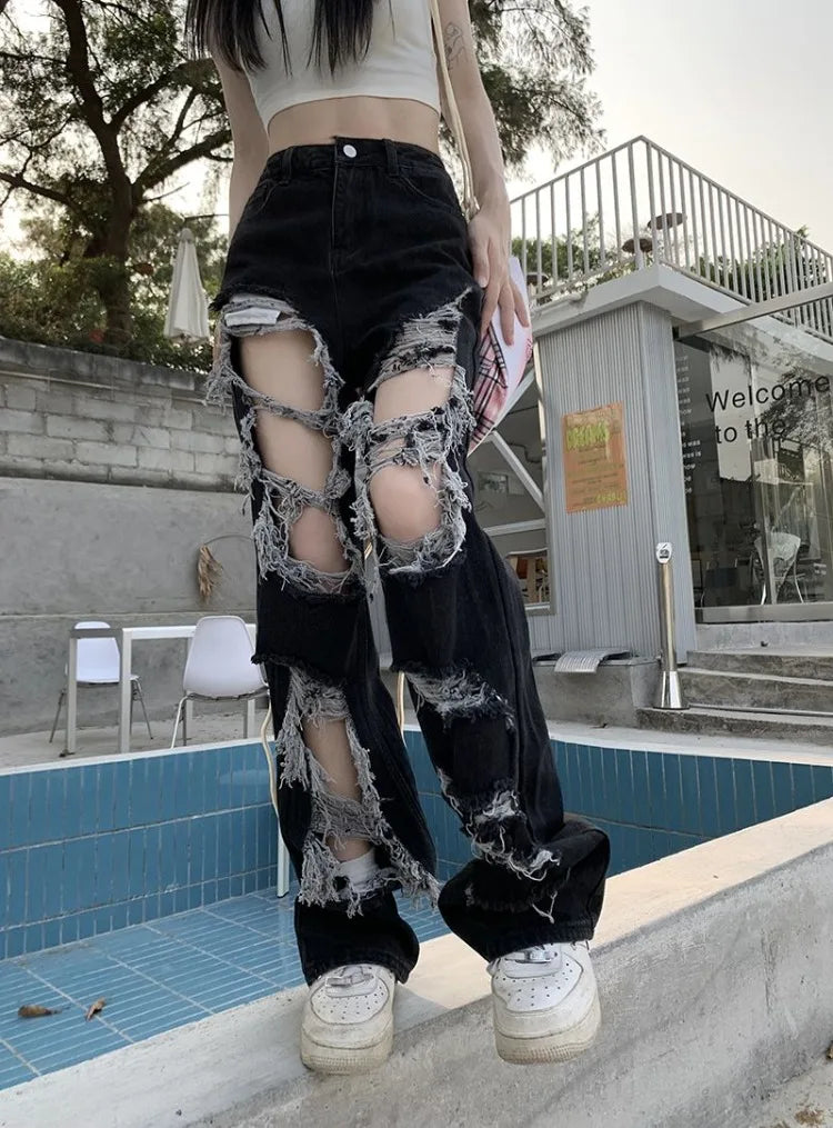 Y2K Distressed Broken Hole Jeans