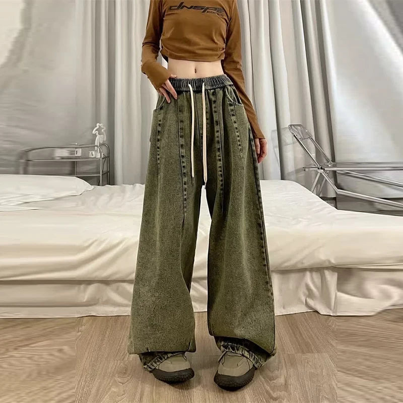 Baggy Wide-Leg Cargo Jeans - Vintage Streetwear Style