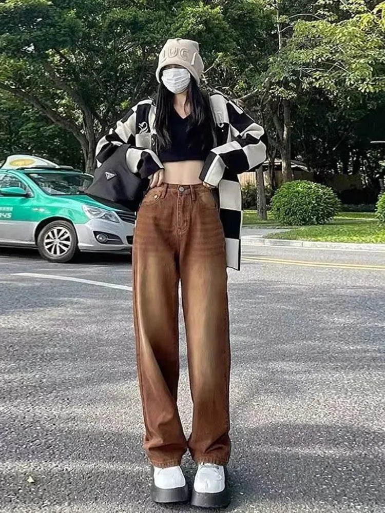 Feynzz - Retro Brown High-Waist Jeans 