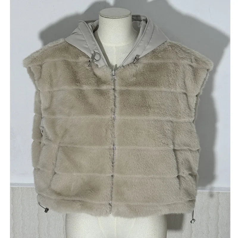 EWQ - Hooded Sleeveless Mink Fur Vest