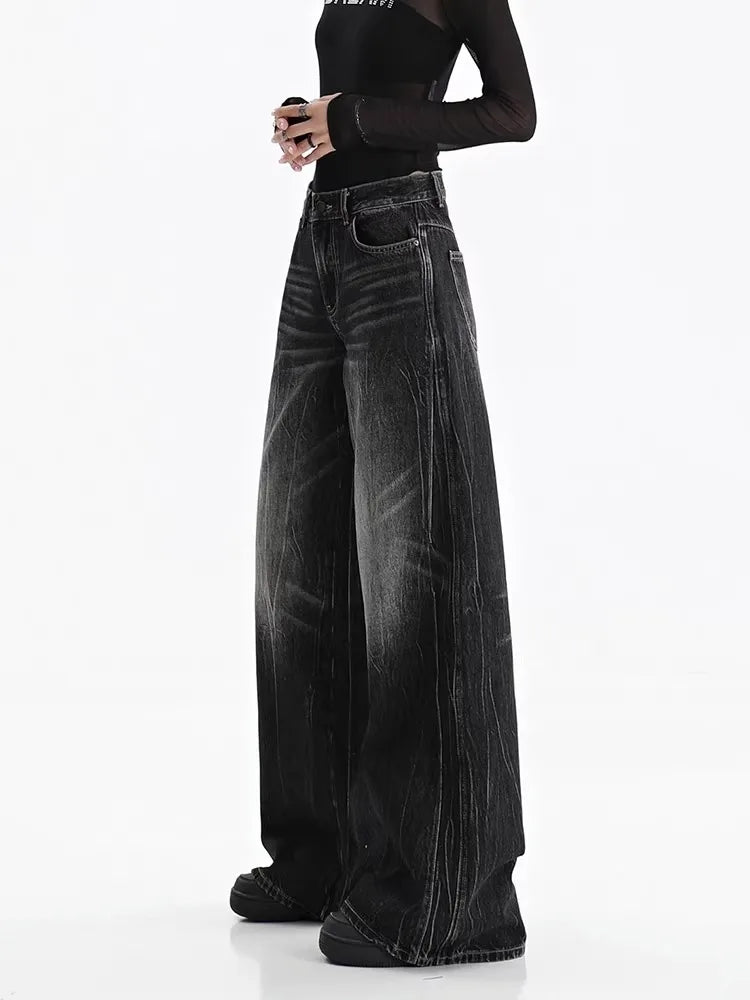 Black Women's Jeans - Vintage Baggy Wide Leg