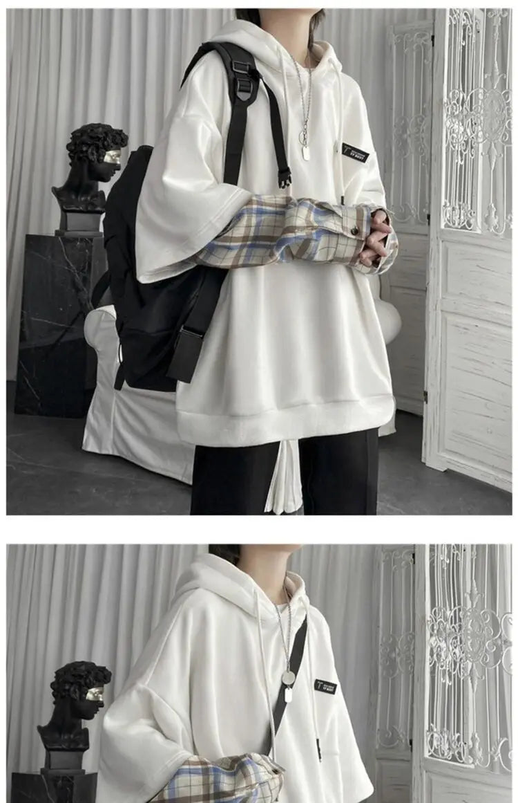 KOSAHIKI - Oversized Plaid Sleeve Hoodie