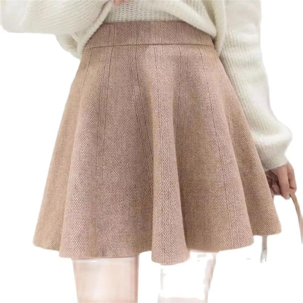 YKANGS - High-Waist A-Line Knitted Short Skirt