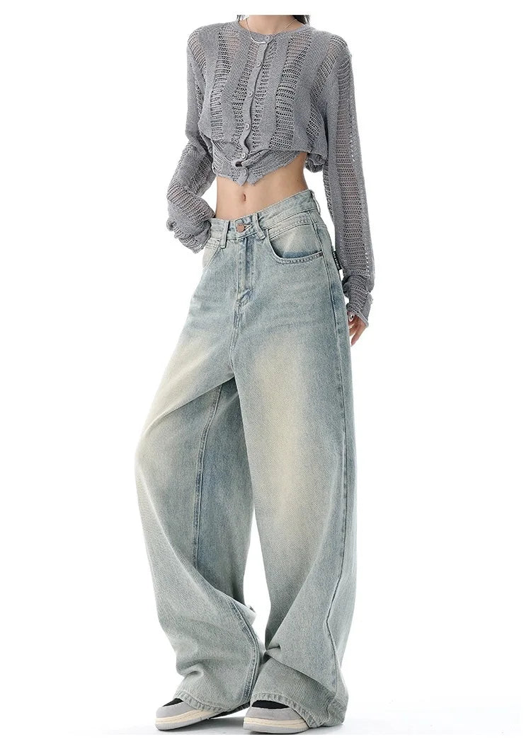 Full-Length Vintage Distressed Wide-Leg Jeans