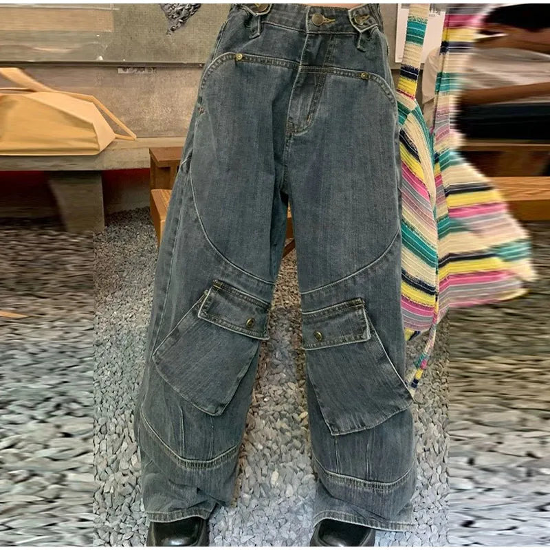 Big Pocket Oversized Loose Denim Pants