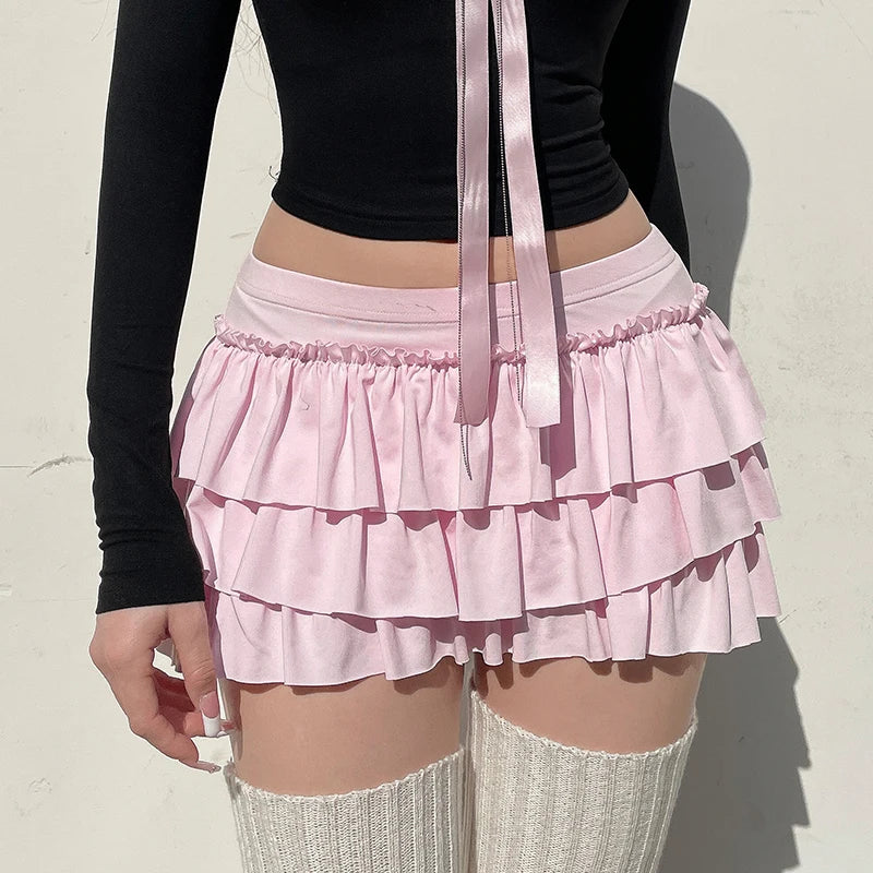 IAMHOTTY - Pink Bow Low-Waisted Mini Skirt 