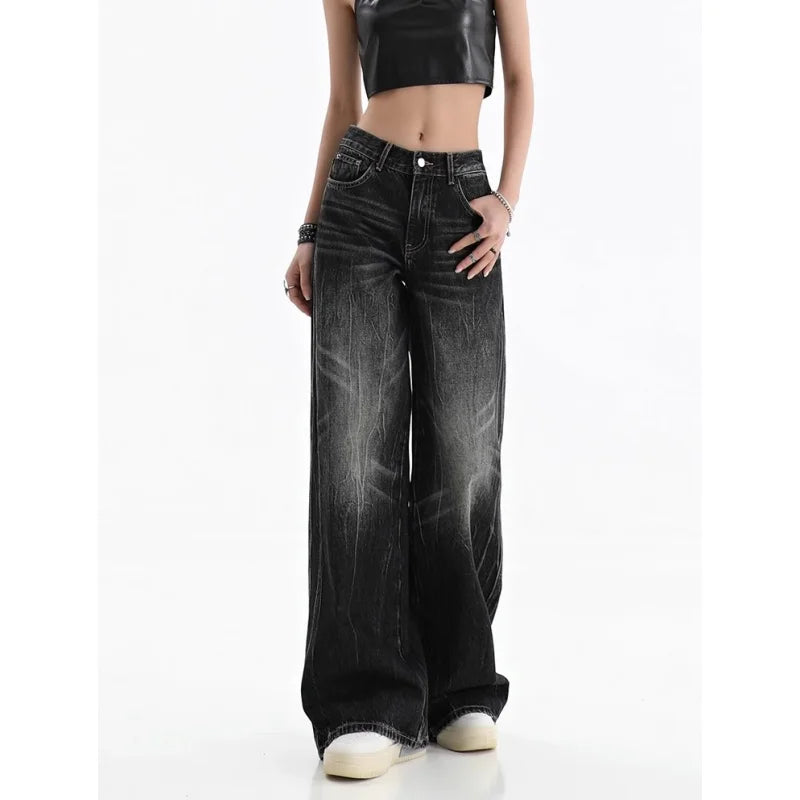 Black Women's Jeans - Vintage Baggy Wide Leg