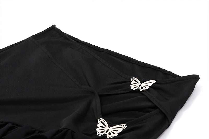 WhereMery - Black Ruffles Hollow Out Skirt