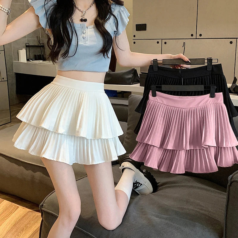 Double-Layered High-Waist A-Line Mini Cake Skirt 