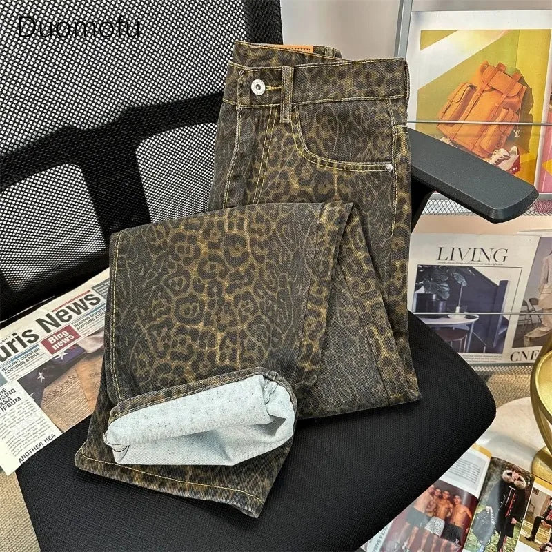 Duomofu - Retro Leopard Print Jeans 