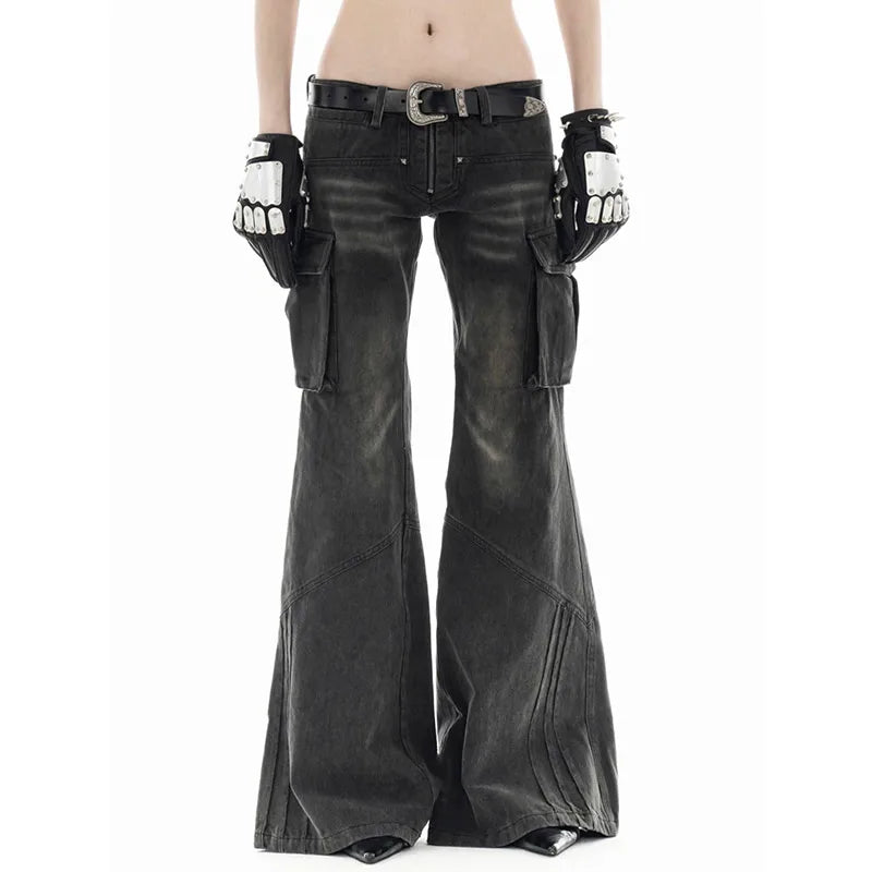 High-waisted black baggy jeans