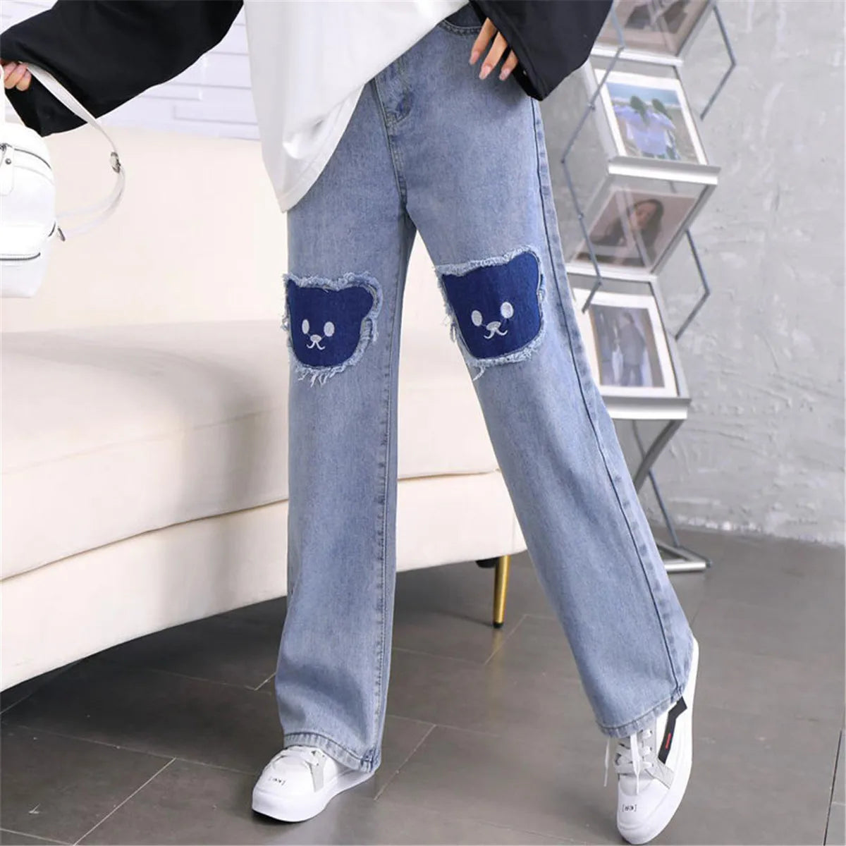 Harajuku-Style Baggy Jeans mit süßem Hip-Hop-Bären-Design