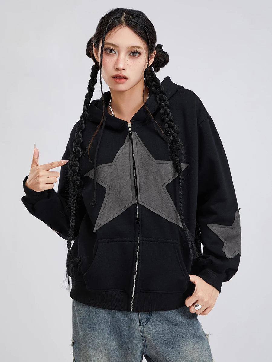 hirigin - Star Print Zip-Up Hoodie