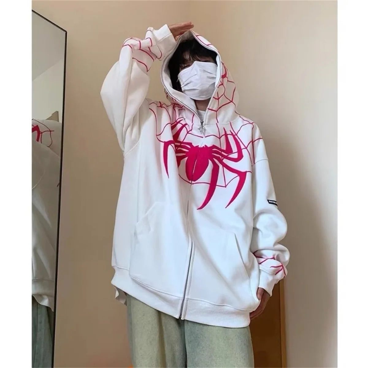 Spider Print Zip Up Hoodie