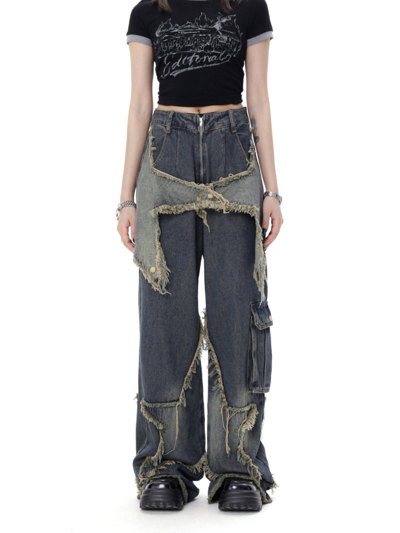 Star Stitching Tassel Wide-Leg Jeans 