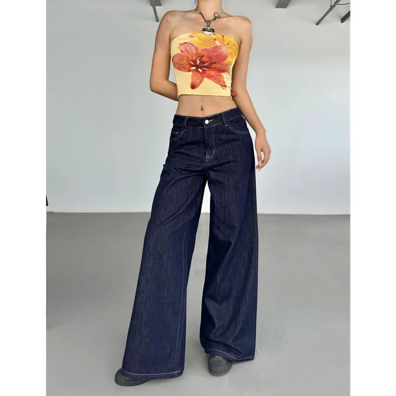 High-Waist Vintage Straight Baggy Jeans - Y2K American Style 