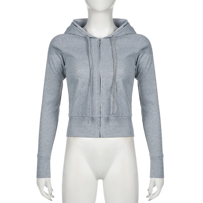 Darlingaga -  Casual Ribbed Knitted Cropped Hoodie Jacket