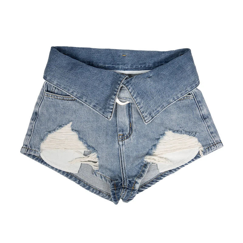 High waist ripped denim shorts 