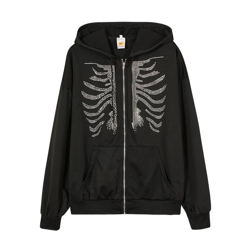 Cakulo - Y2K Rhinestone Skeleton Hoodie