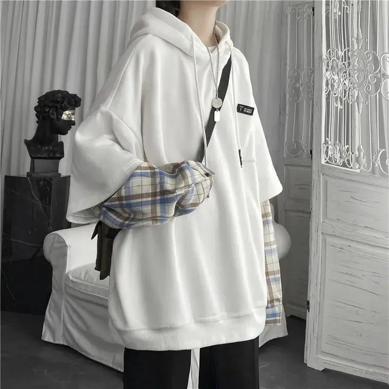 KOSAHIKI - Oversized Plaid Sleeve Hoodie