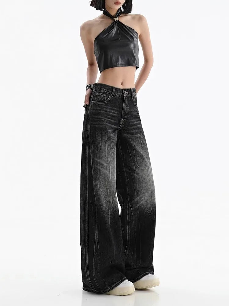 Black Women's Jeans - Vintage Baggy Wide Leg