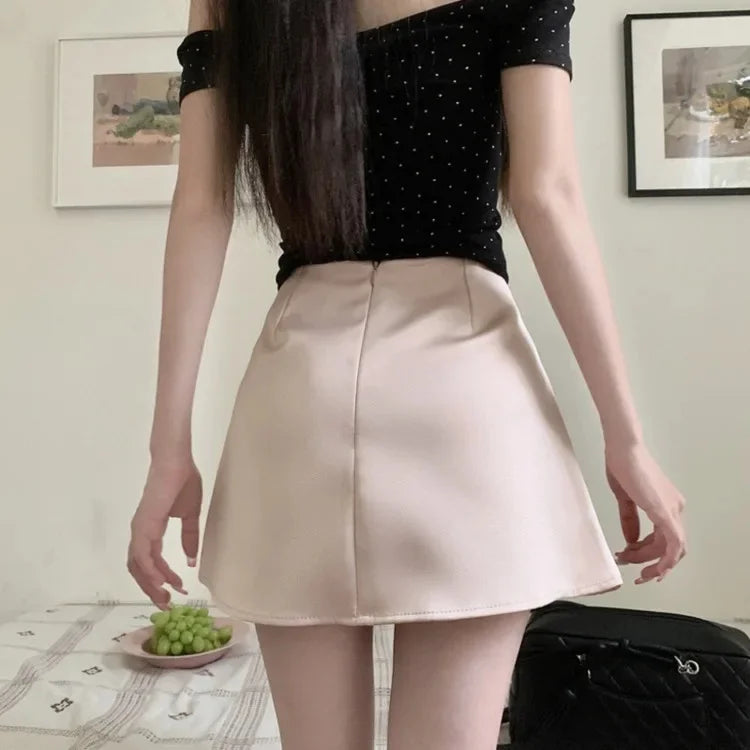 Bow Lace-Up Satin Mini Skirt