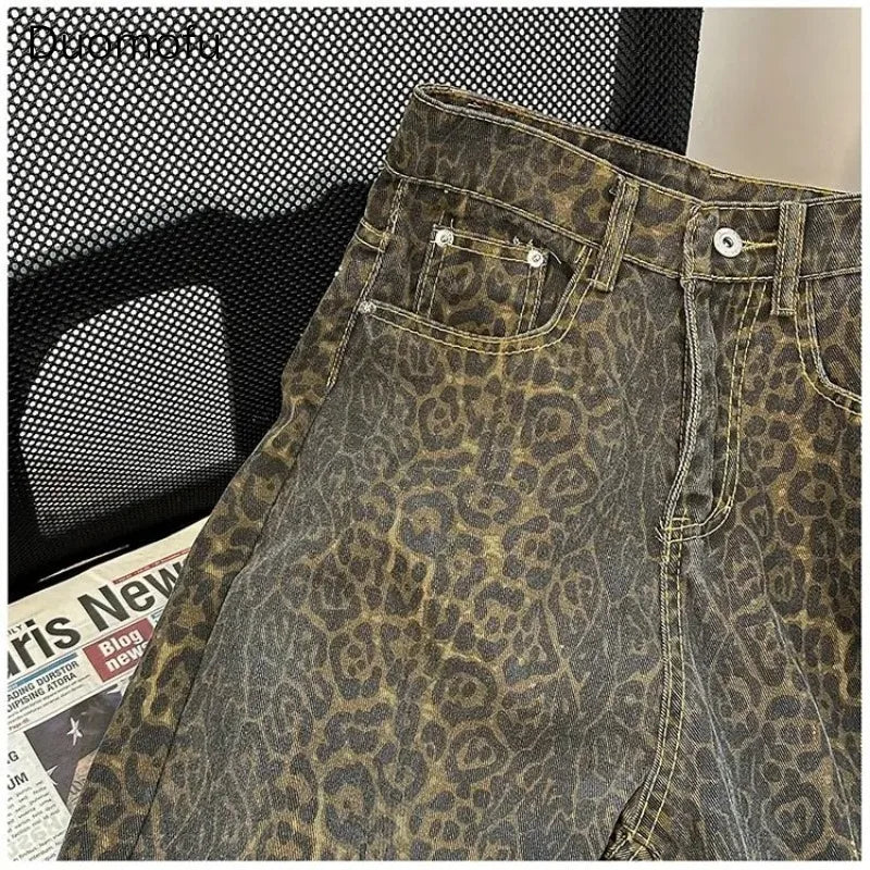 Duomofu - Retro Leopard Print Jeans 