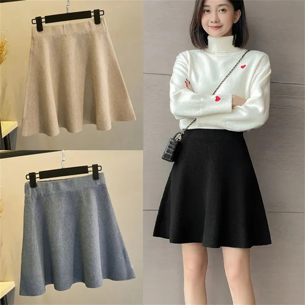 YKANGS - High-Waist A-Line Knitted Short Skirt