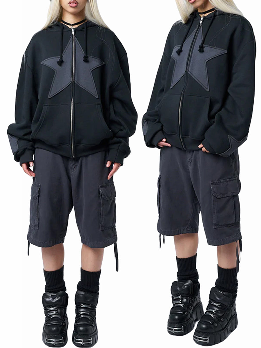 hirigin - Star Print Zip-Up Hoodie