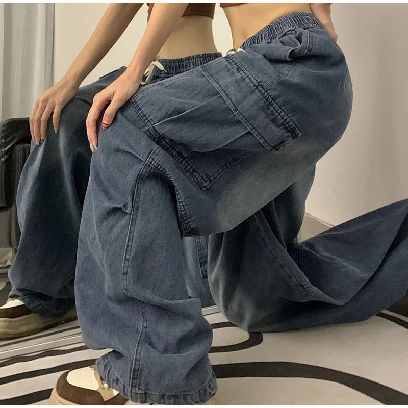 Baggy Wide-Leg Cargo Jeans - Vintage Streetwear Style