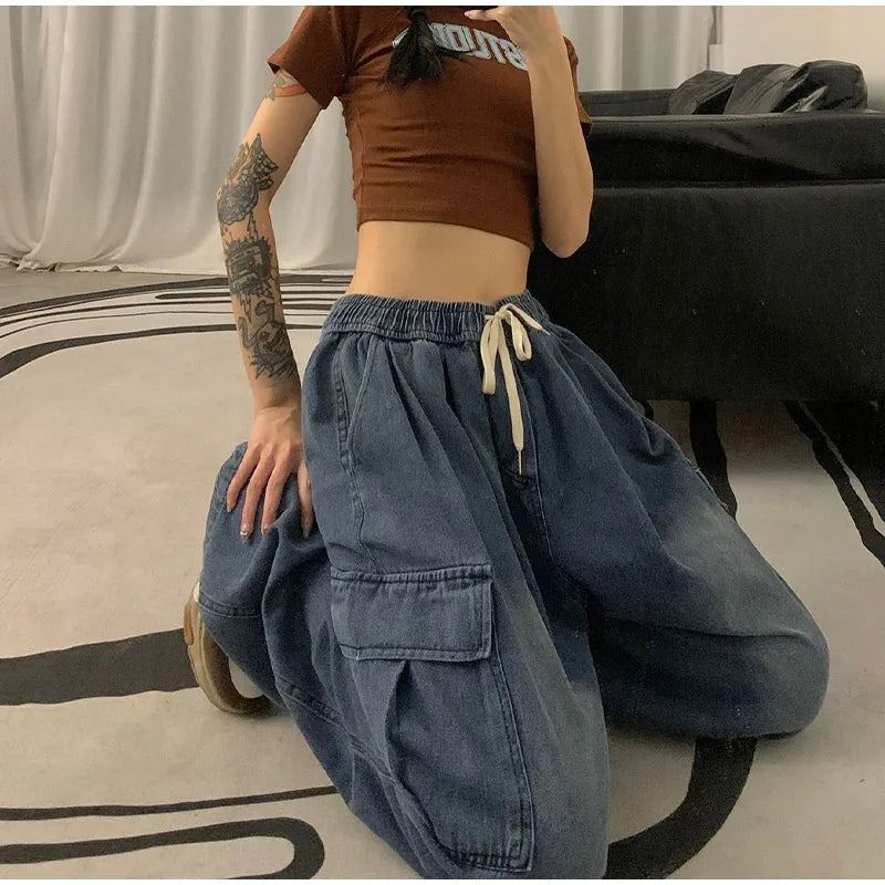 Baggy Wide-Leg Cargo Jeans - Vintage Streetwear Style