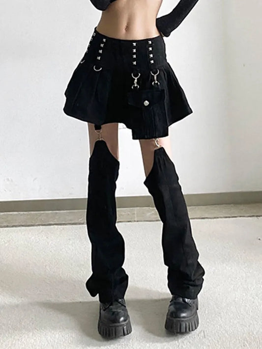 Hizilent - Y2K Detachable Overalls Mini Skirt