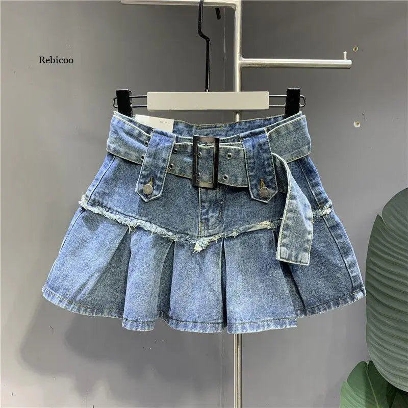 Rebicco - Patchwork Pleated Denim Skirt