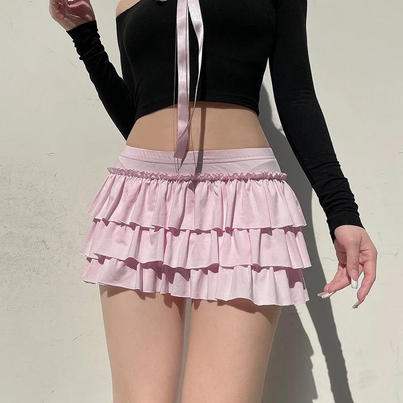 IAMHOTTY - Pink Bow Low-Waisted Mini Skirt 