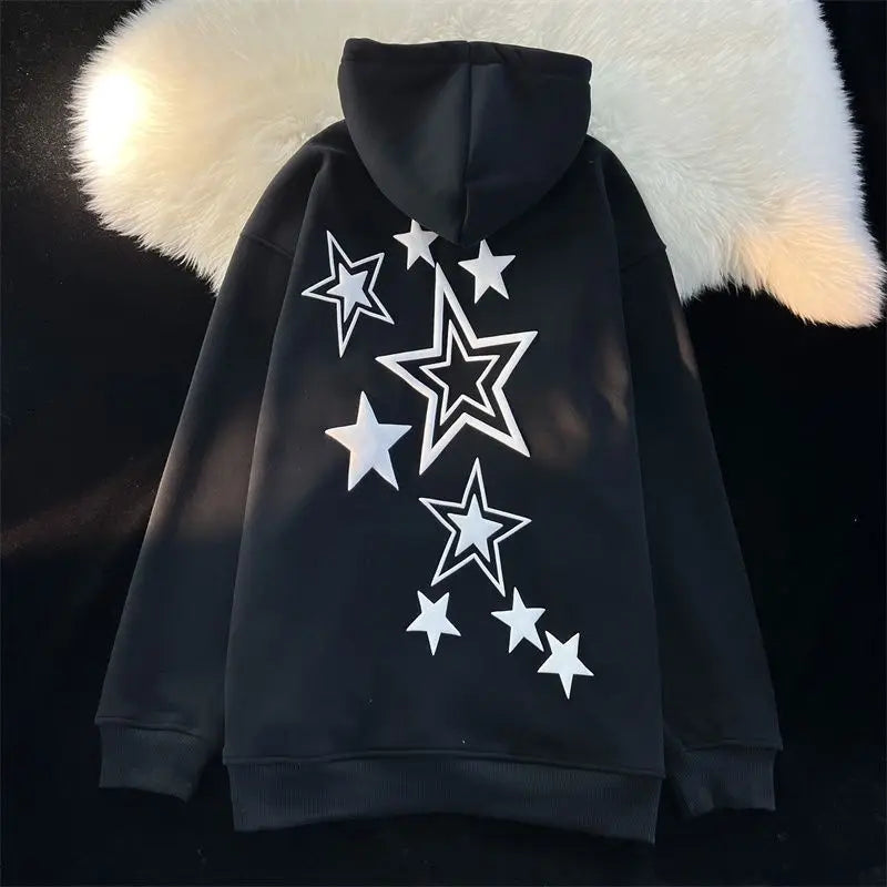 Oversized Star Print Hoodie - Unisex Y2K 