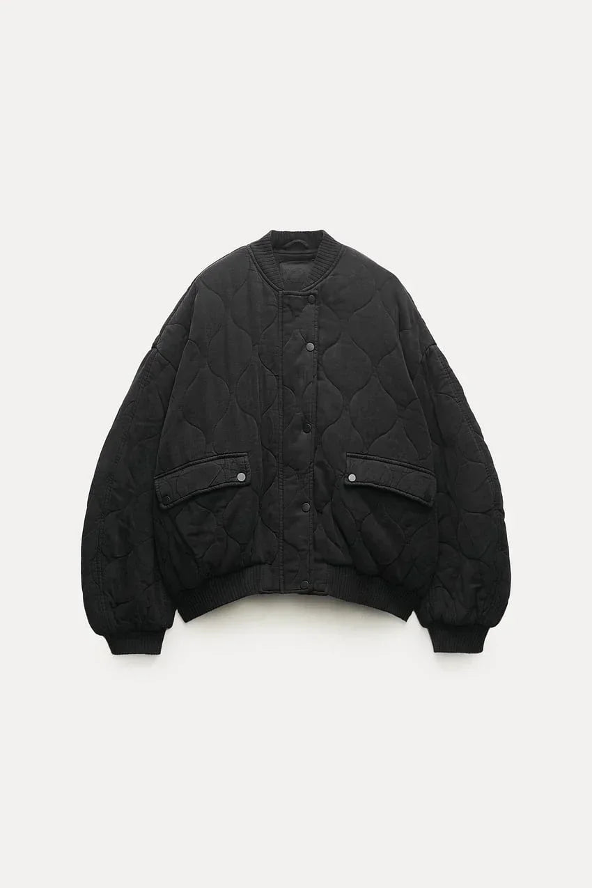 Women's Quilted Bomber Jacket - Loose Fit 